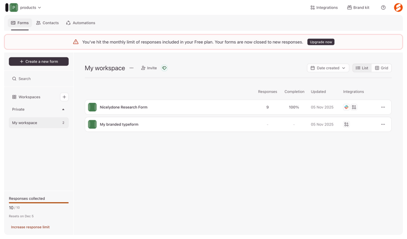 Typeform screen example
