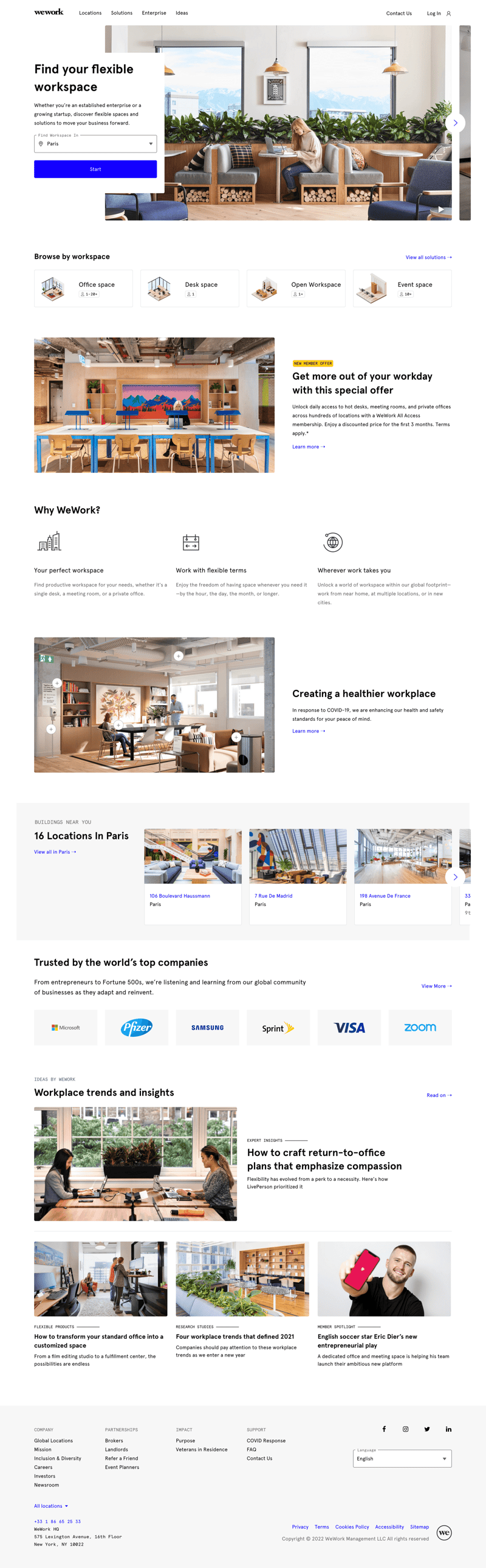 WeWork screen example