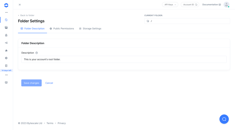 Bytescale setting folder description screen example