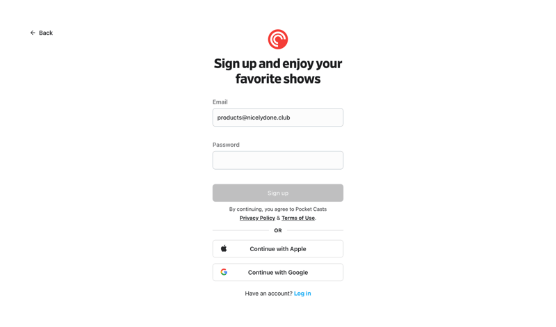 Pocket Casts screen example