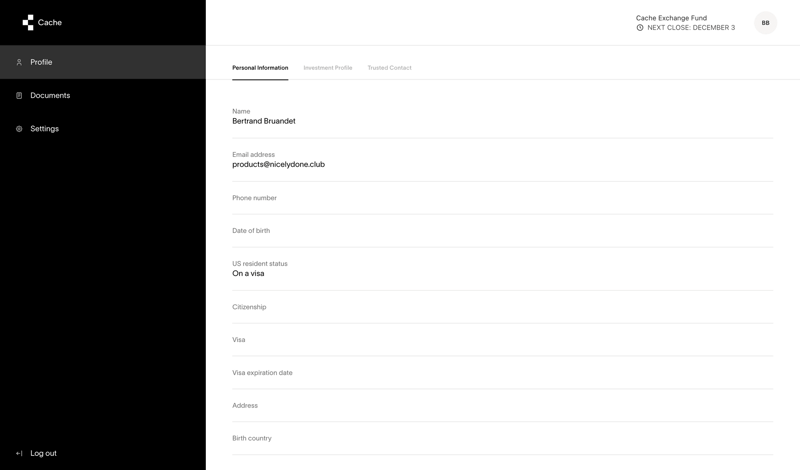 Cache screen example