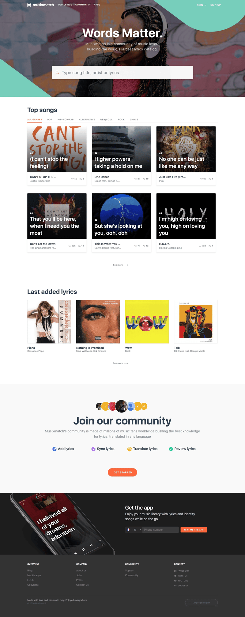 Musixmatch
				 page example