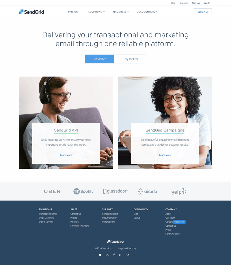 Sendgrid
				 page example