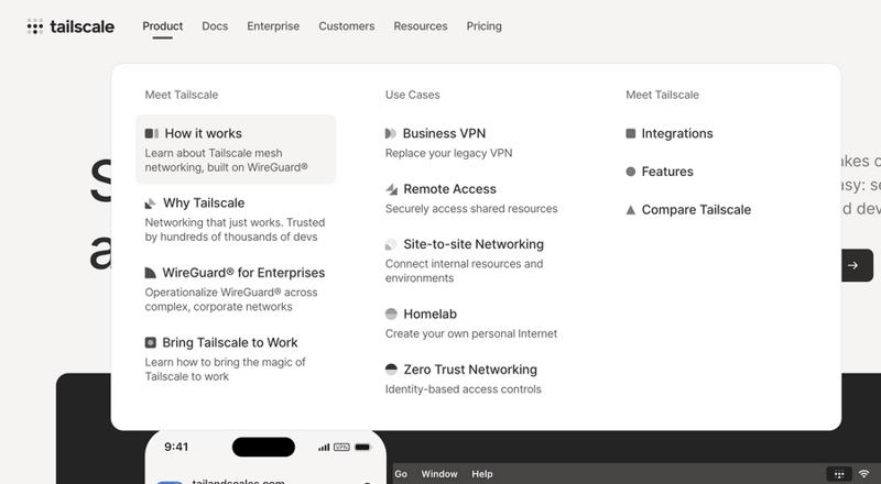 Tailscale
				flyout menu ui component