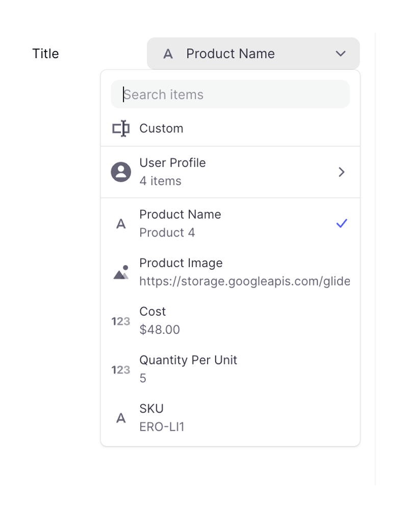 Glide
				dropdown menu ui component