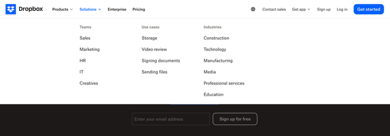 Dropbox
				flyout menu ui component
