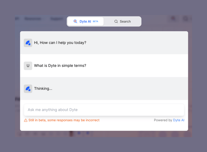 Dyte
				artificial intelligence ui component