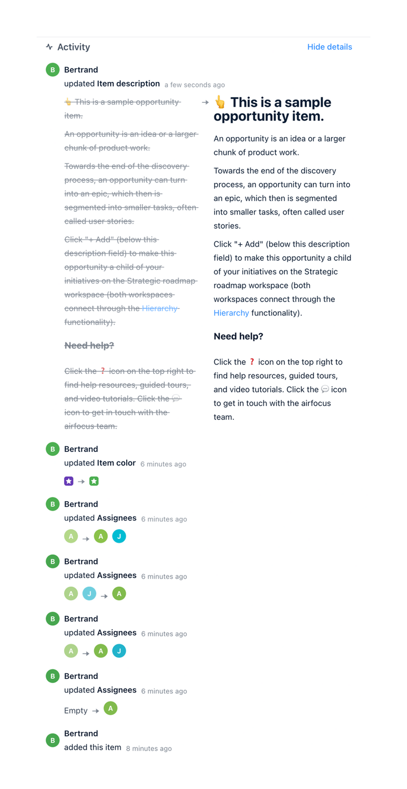 Airfocus
				timeline & history ui component