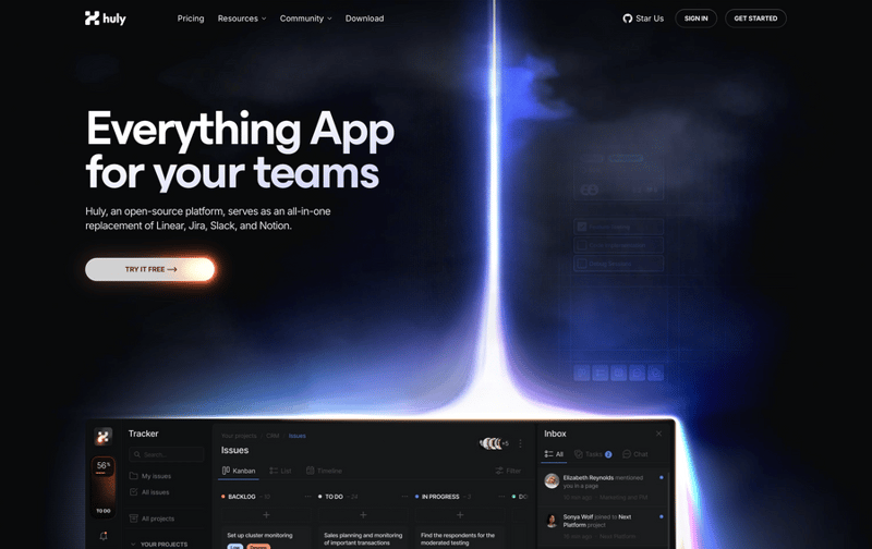 Huly
				hero section ui component