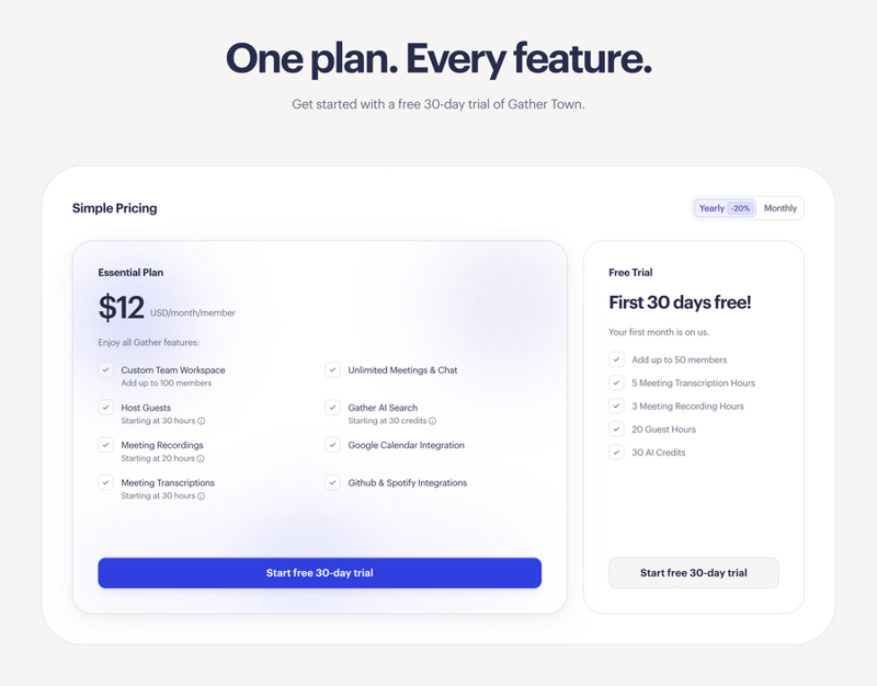 Gather
				pricing section ui component