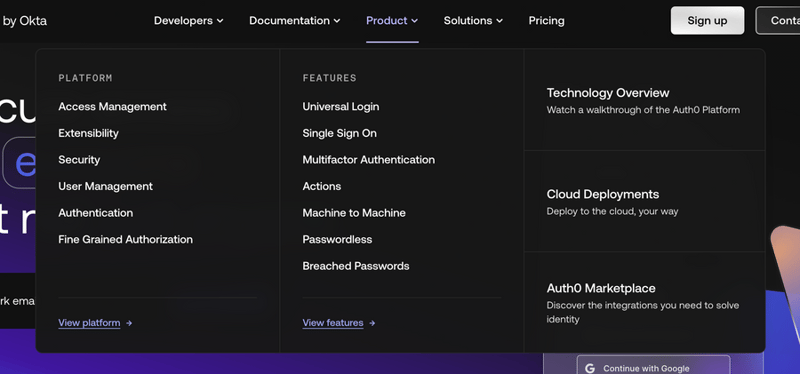 Auth0
				flyout menu ui component
