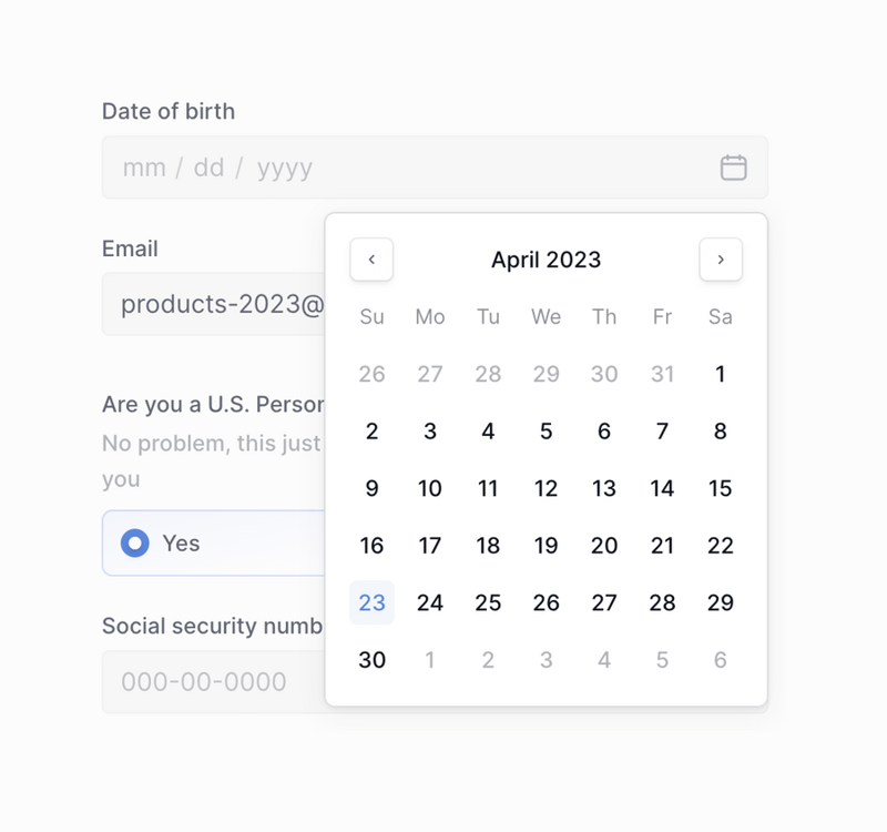 Column
				datepicker ui component
