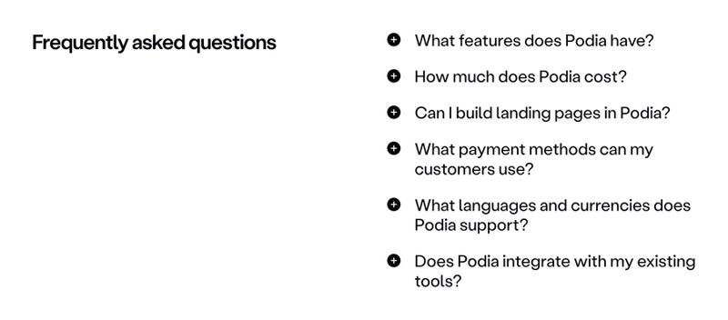 Podia
				faq ui component