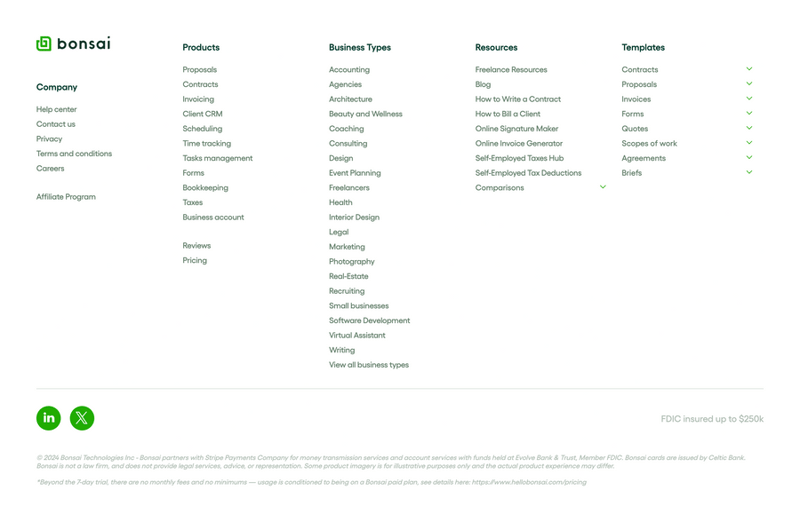 Bonsai
				footer ui component
