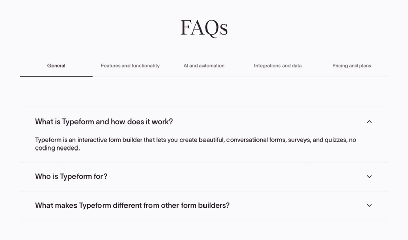Typeform
				faq ui component