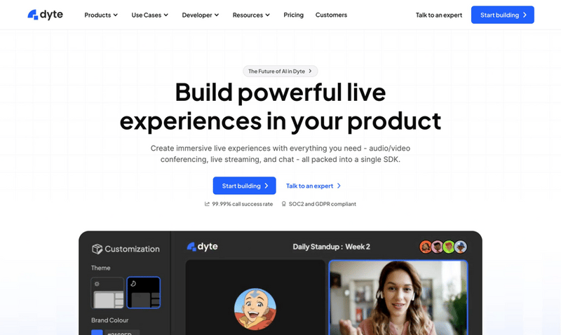 Dyte
				hero section ui component