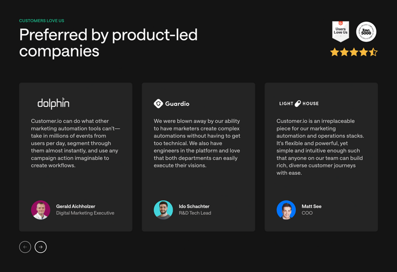 Customer.io
				testimonial ui component