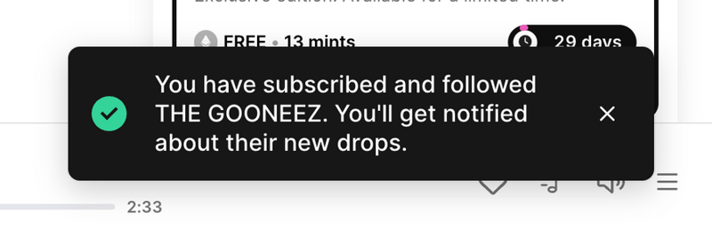 Sound.xyz
				notification toast ui component
