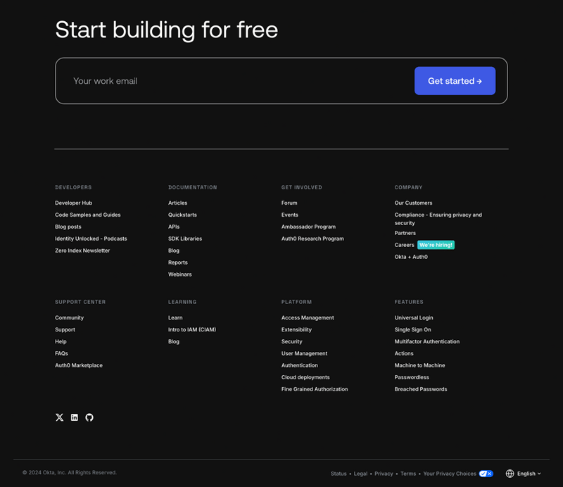 Auth0
				footer ui component