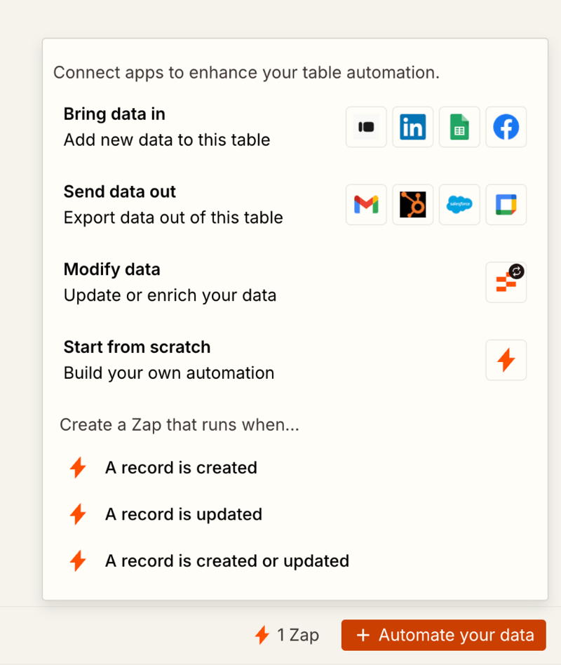 Zapier
				dropdown menu ui component