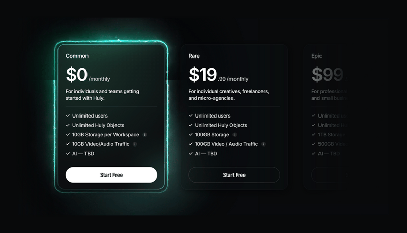 Huly
				pricing section ui component