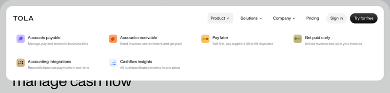 Tola
				dropdown menu ui component