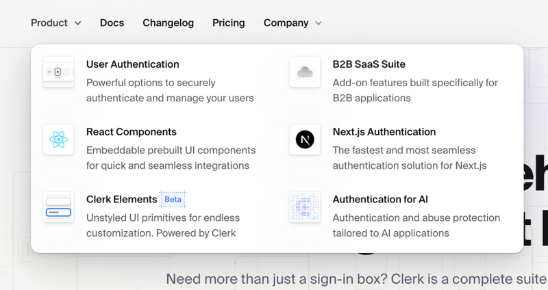 Clerk
				flyout menu ui component