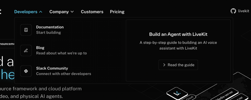 Livekit
			navigation menu documentation ui component