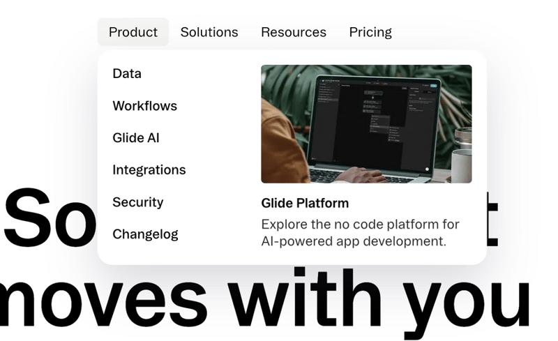 Glide
			navigation menu menu security data management workflow automation changelog ui component