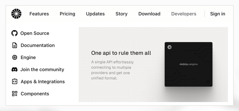Midday
				flyout menu ui component