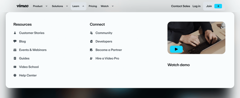 Vimeo
				flyout menu ui component
