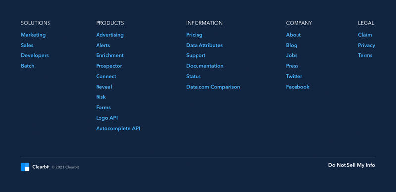 Clearbit
				footer ui component