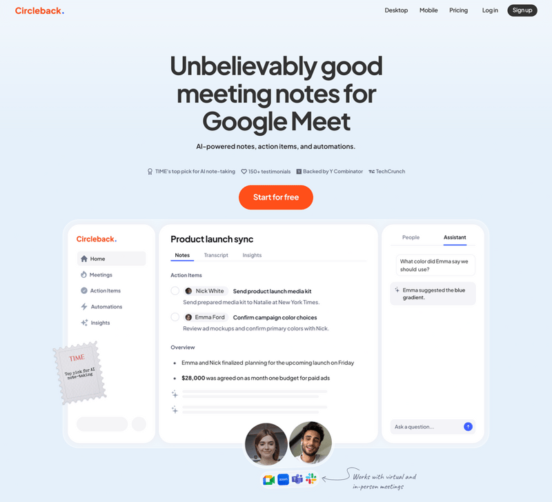 Circleback
				hero section ui component