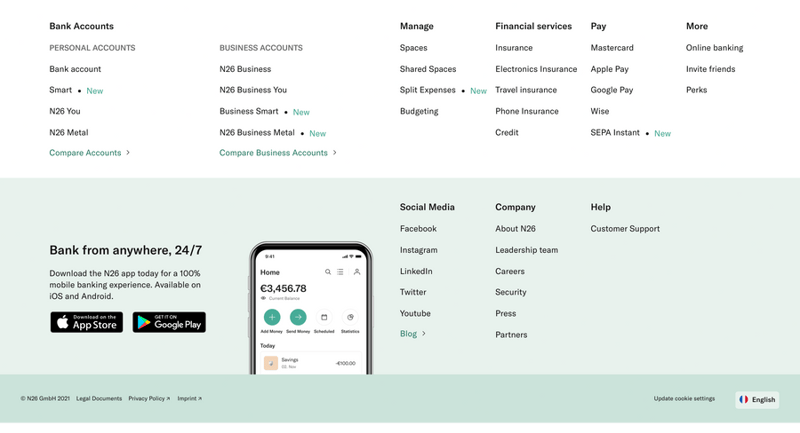 N26
				footer ui component