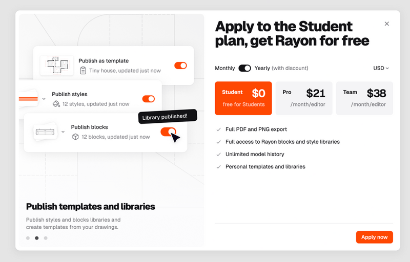 Rayon
				pricing section ui component