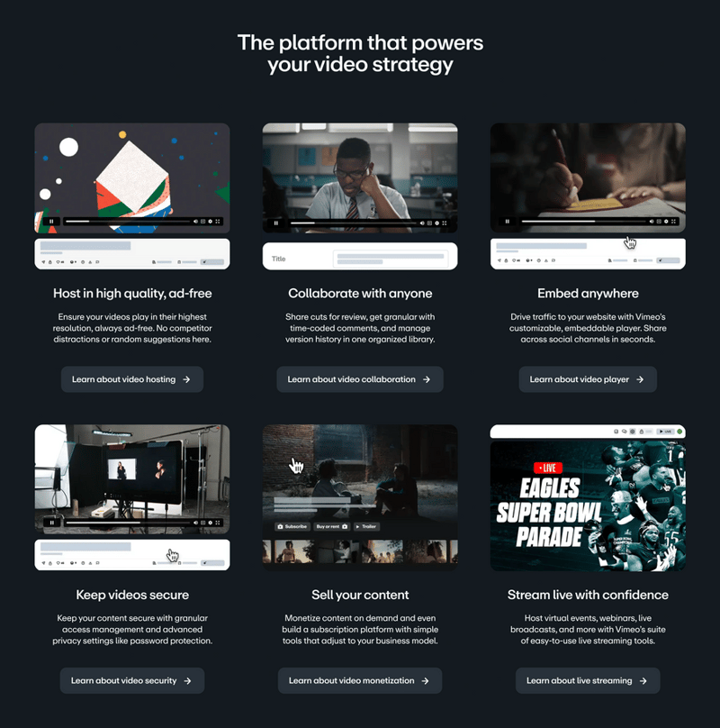 Vimeo
			card layout grid security collaboration video player ui component