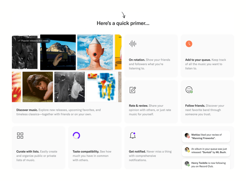Record club
				bento box ui component