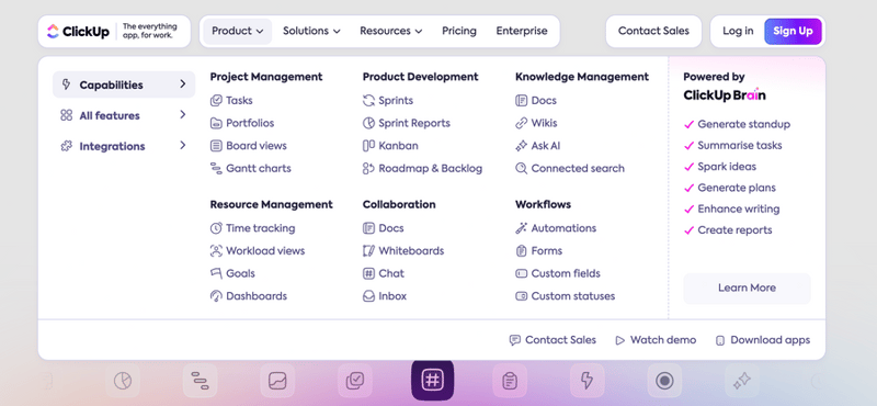 ClickUp
				flyout menu ui component
