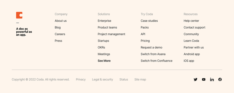 Coda
				footer ui component