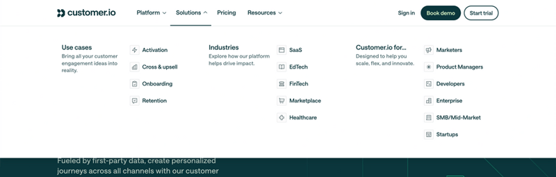 Customer.io
				flyout menu ui component