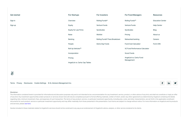 Angellist
				footer ui component