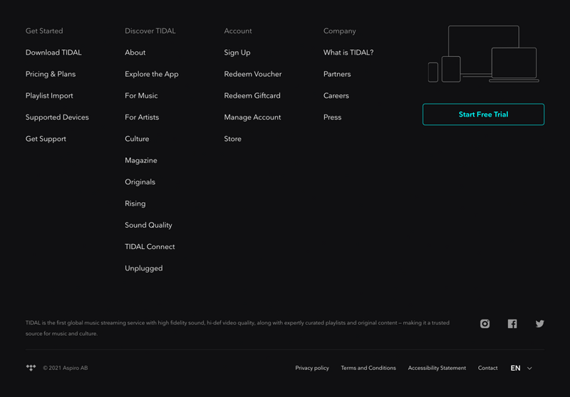 Tidal
				footer ui component