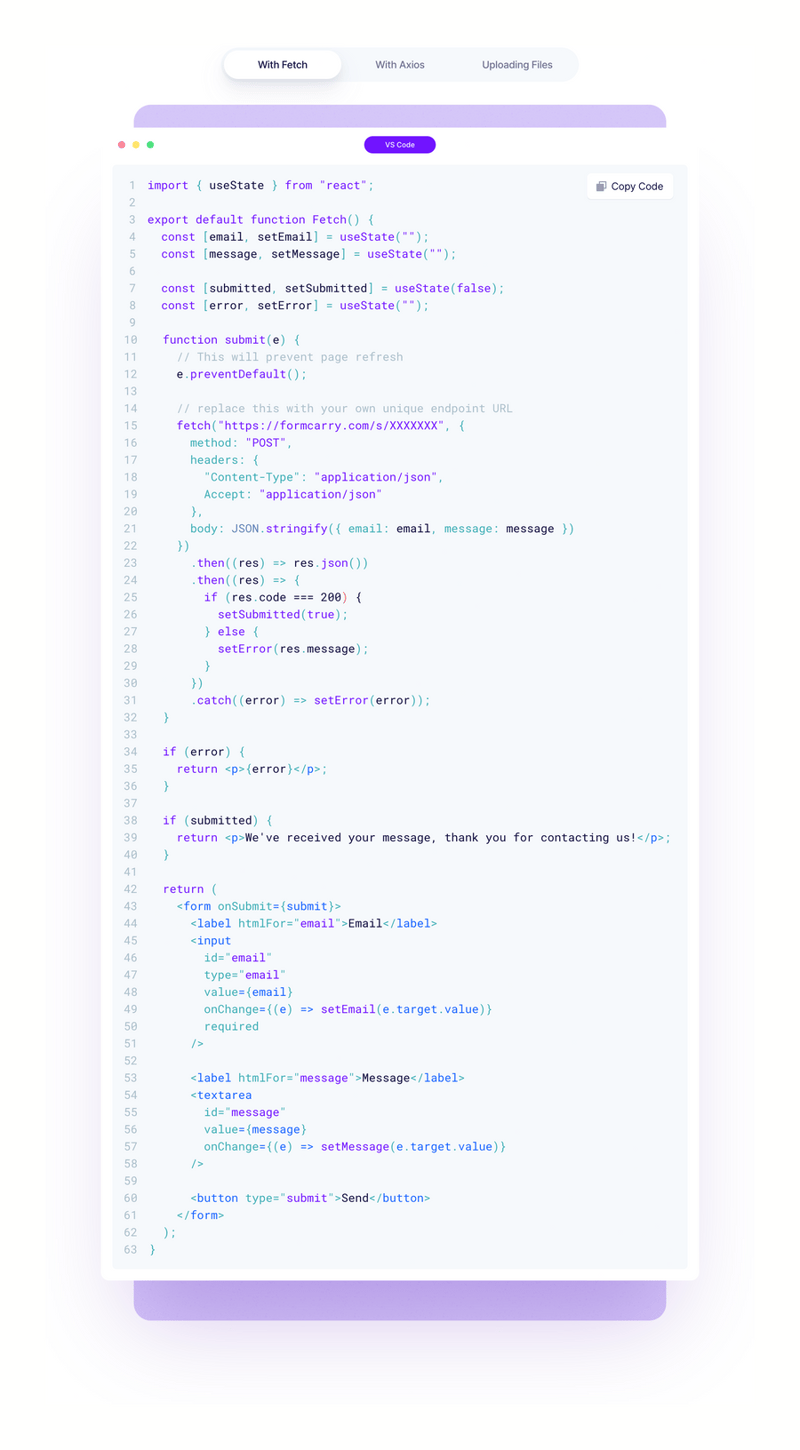 Formcarry
				code block ui component