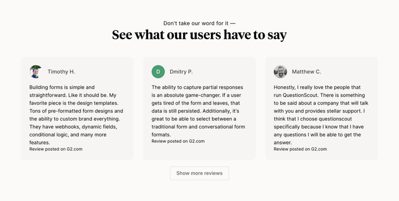 QuestionScout
				testimonial ui component