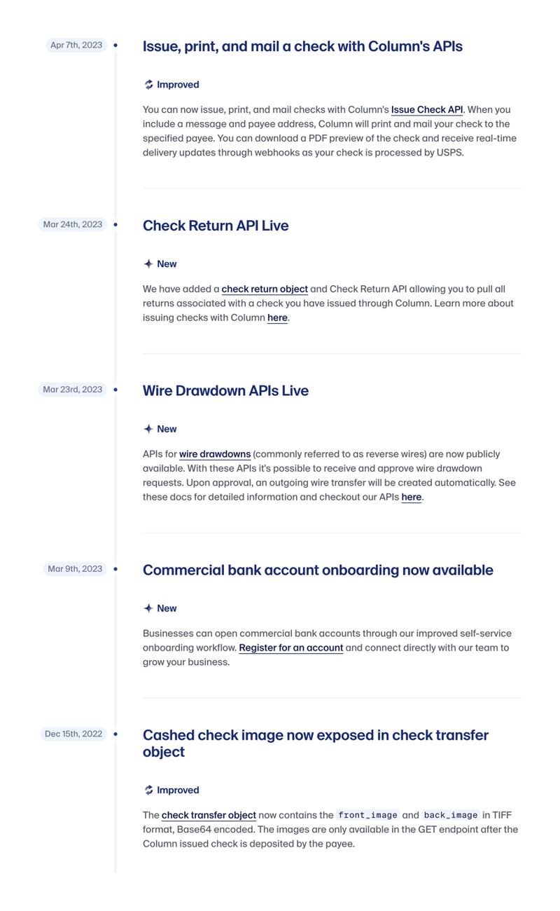 Column
				timeline & history ui component