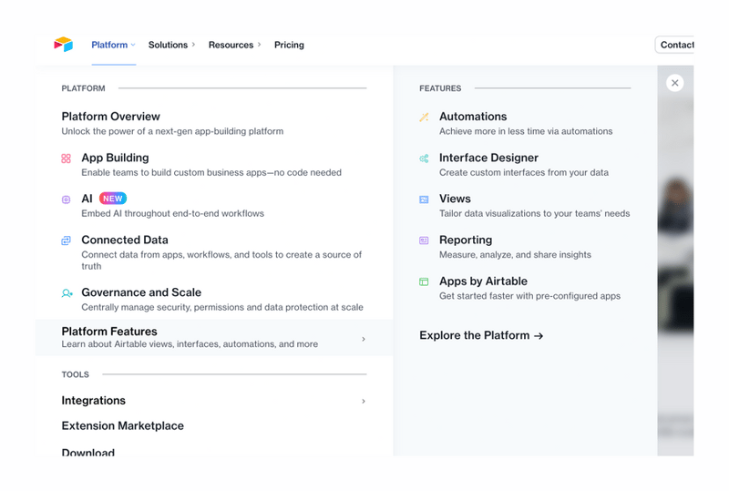 Airtable
				flyout menu ui component
