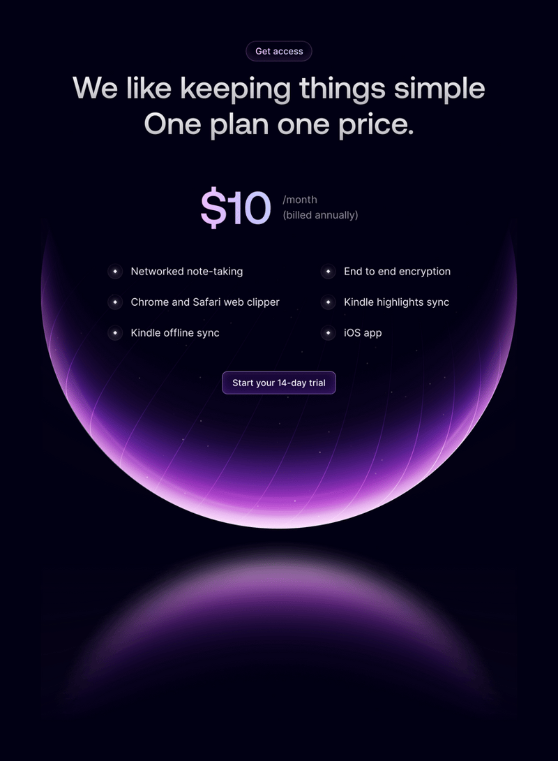 Reflect
				pricing section ui component