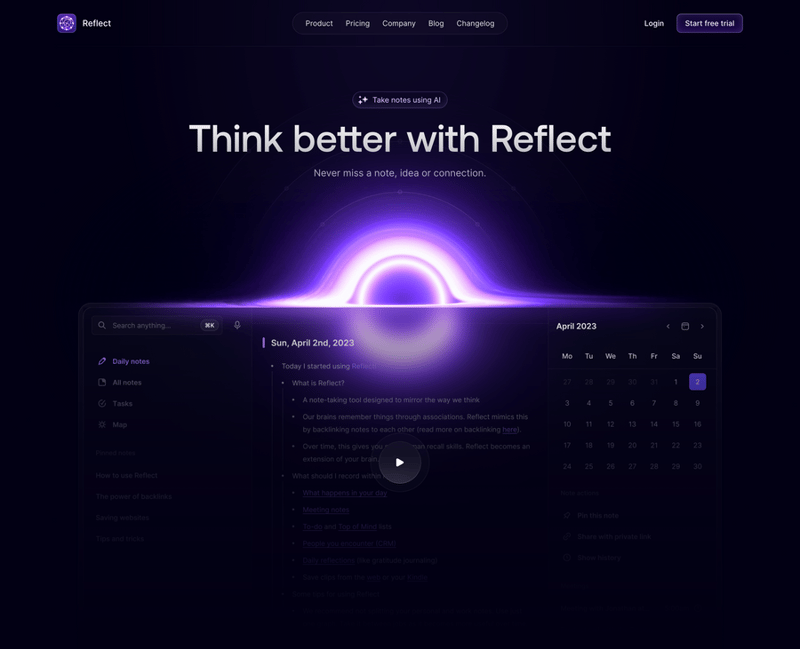 Reflect
				hero section ui component