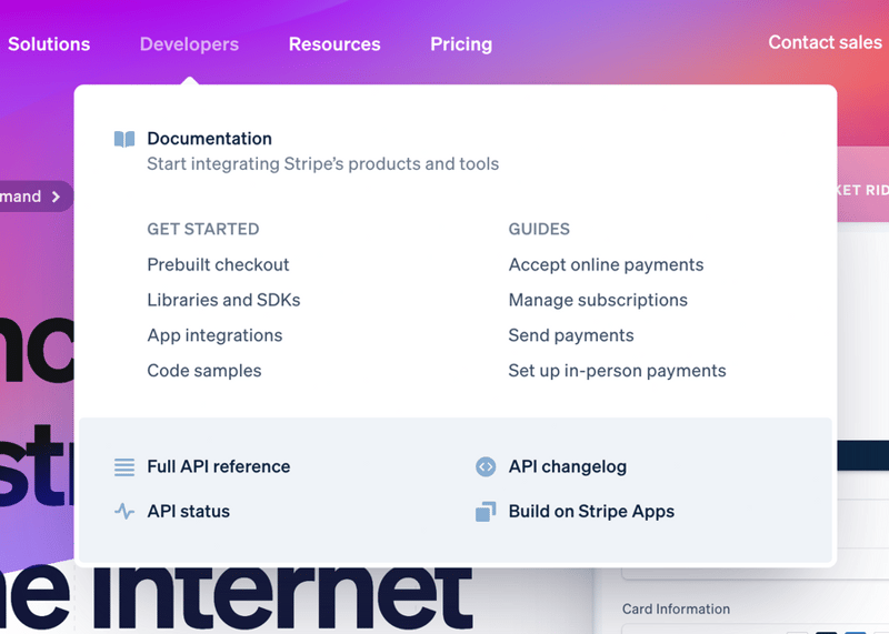 Stripe
				flyout menu ui component