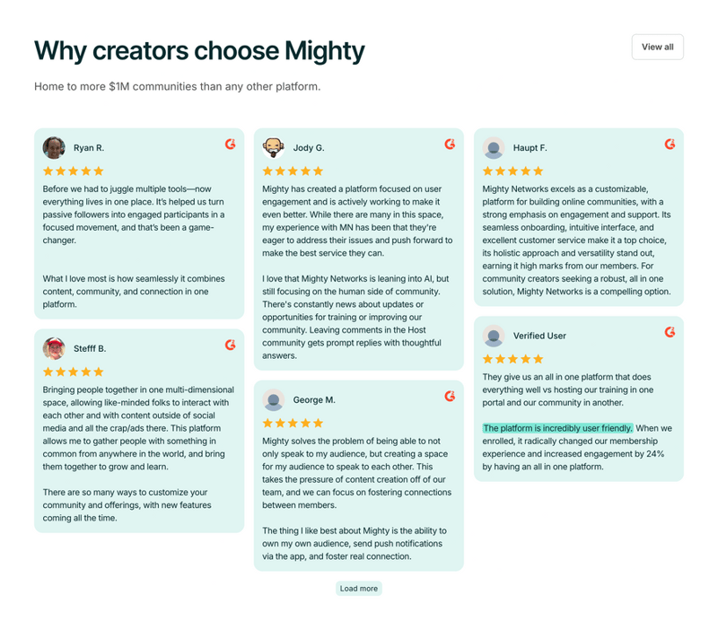 Mighty
				testimonial ui component
